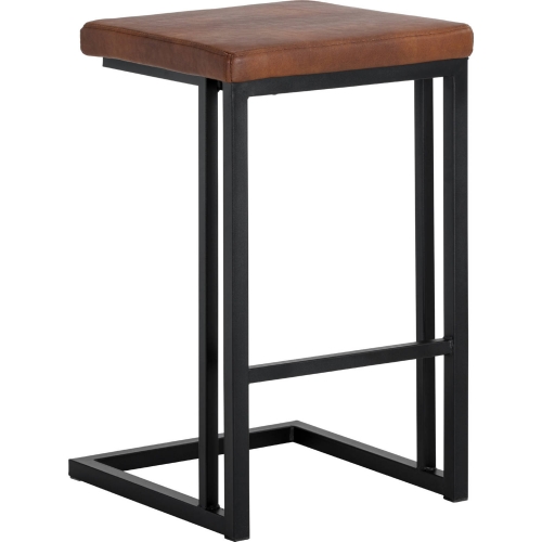 Boone Counter Stool in Cognac Leatherette & Black Steel (Set of 2)